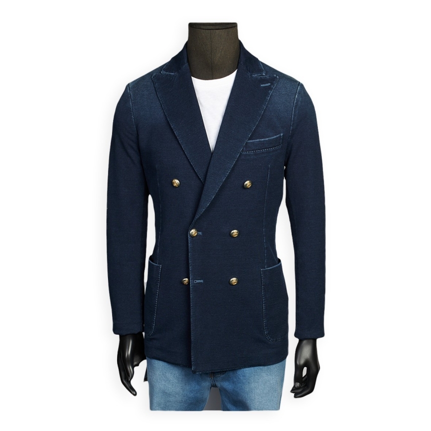 CHAQUETA DENIM CRUZADA BOT.DORADO ALG/EL